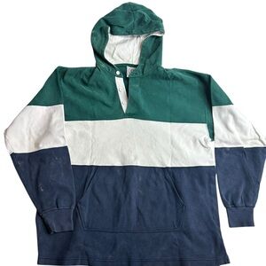 Vintage Cape Isle Knitters Colorblock Hoodie Rugby Shirt Green White Navy Size L